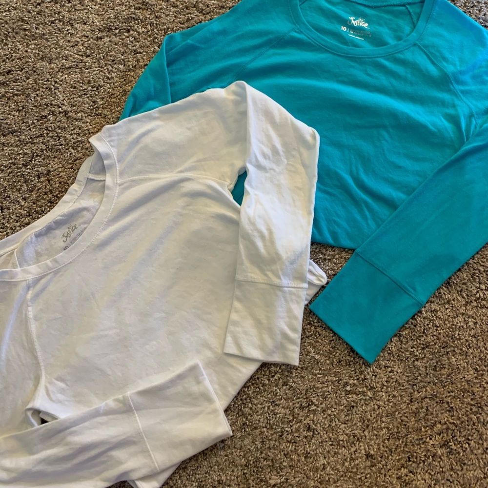 2 justice plain long sleeve tees size 10.